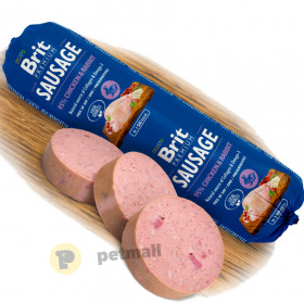 Деликатесен салам за кучета Brit Sausage Sausage Chicken & Rabbit -  с 85% свежо пилешко месо и 10% заешко месо 800 гр.
